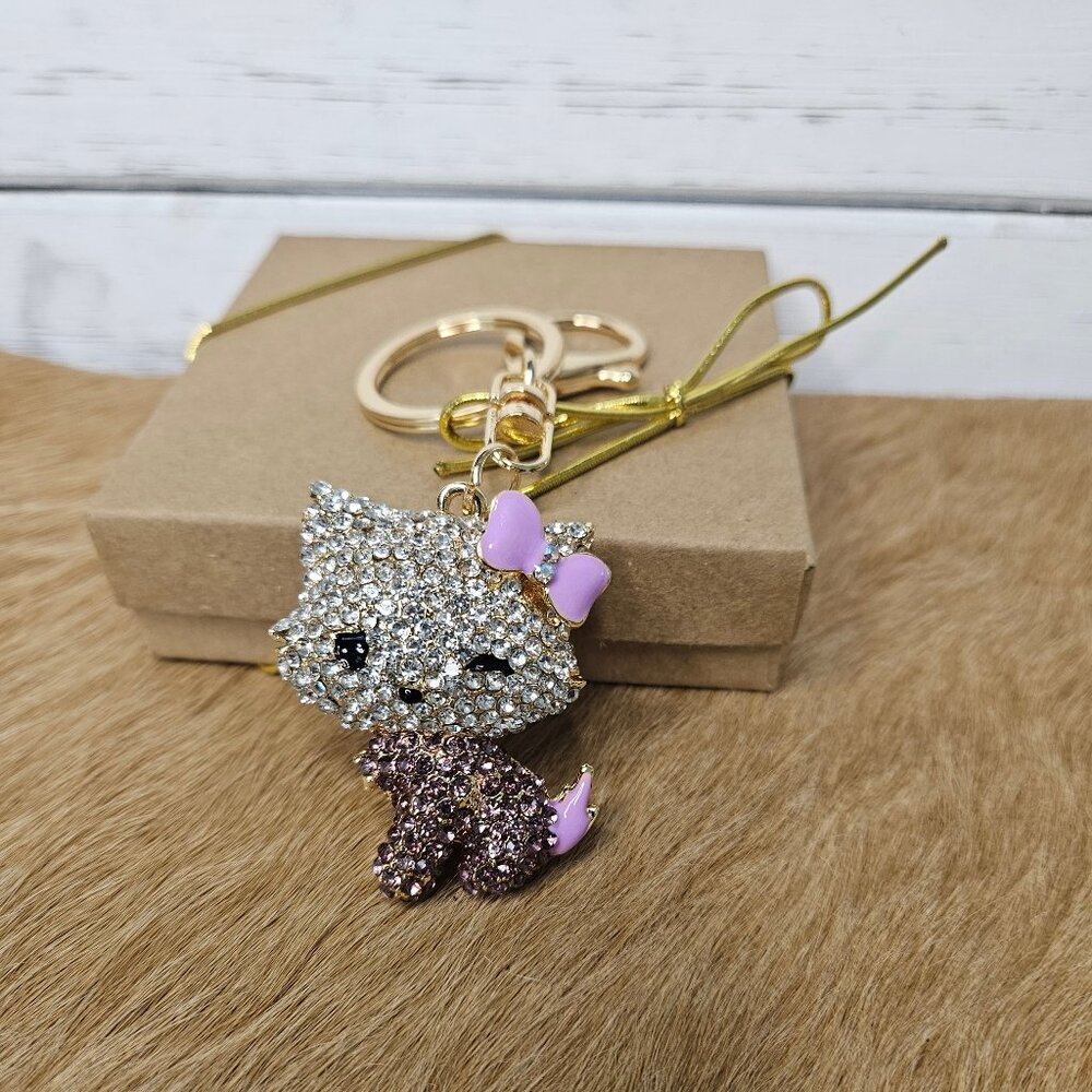 Key Chain Lavender Rhinestone Bling Kittie or Purse Charm